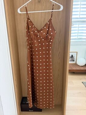 Urban Outfitters Brown Polka Dot Midi Slip Dress